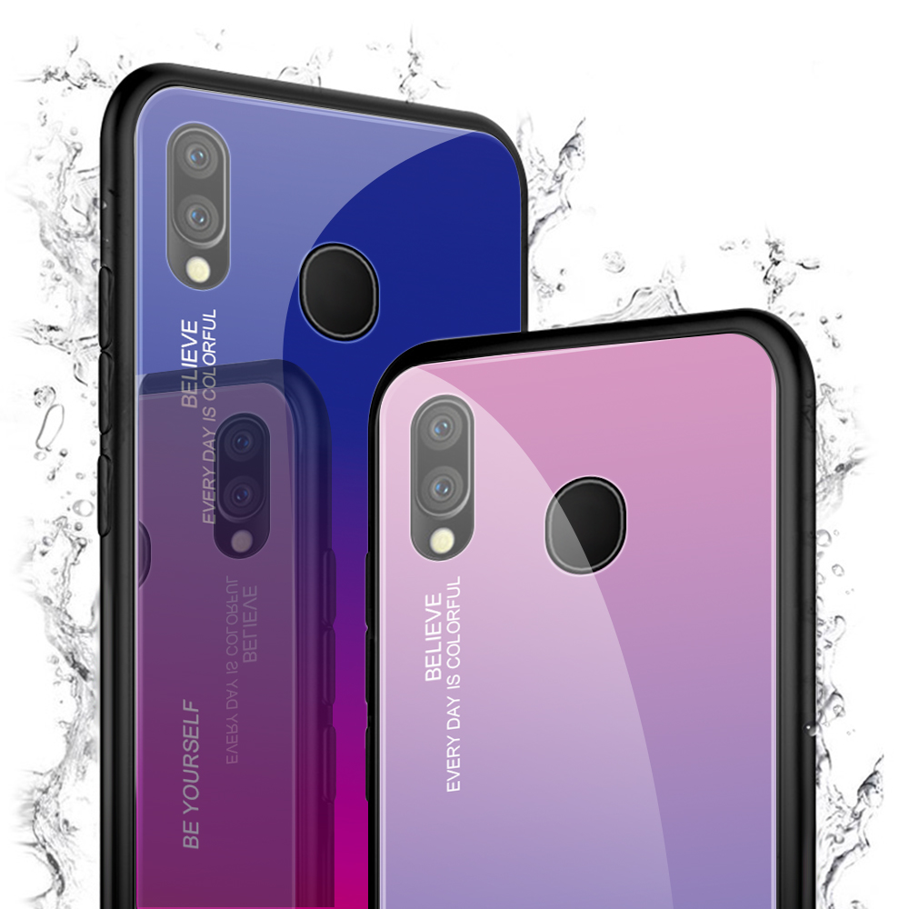 Kratzfestes Gehärtetes Glas TPU + PC Gradient Telefon Fall Für Samsung Galaxy M20 - Gold / Rosa