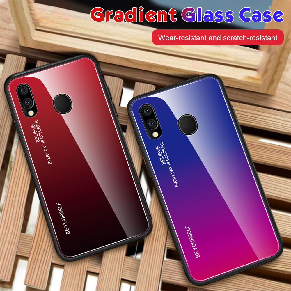 Kratzfestes Gehärtetes Glas TPU + PC Gradient Telefon Fall Für Samsung Galaxy M20 - Gold / Rosa