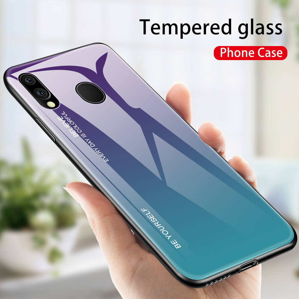 TPU En Verre Trempé Résistant Aux Rayures TPU + PC Gradient Cas De Téléphone Pour Samsung Galaxy M20 - Or / Rose