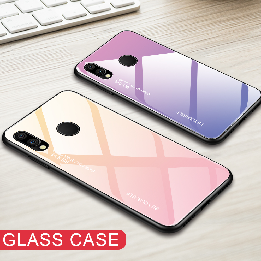 Kratzfestes Gehärtetes Glas TPU + PC Gradient Telefon Fall Für Samsung Galaxy M20 - Gold / Rosa