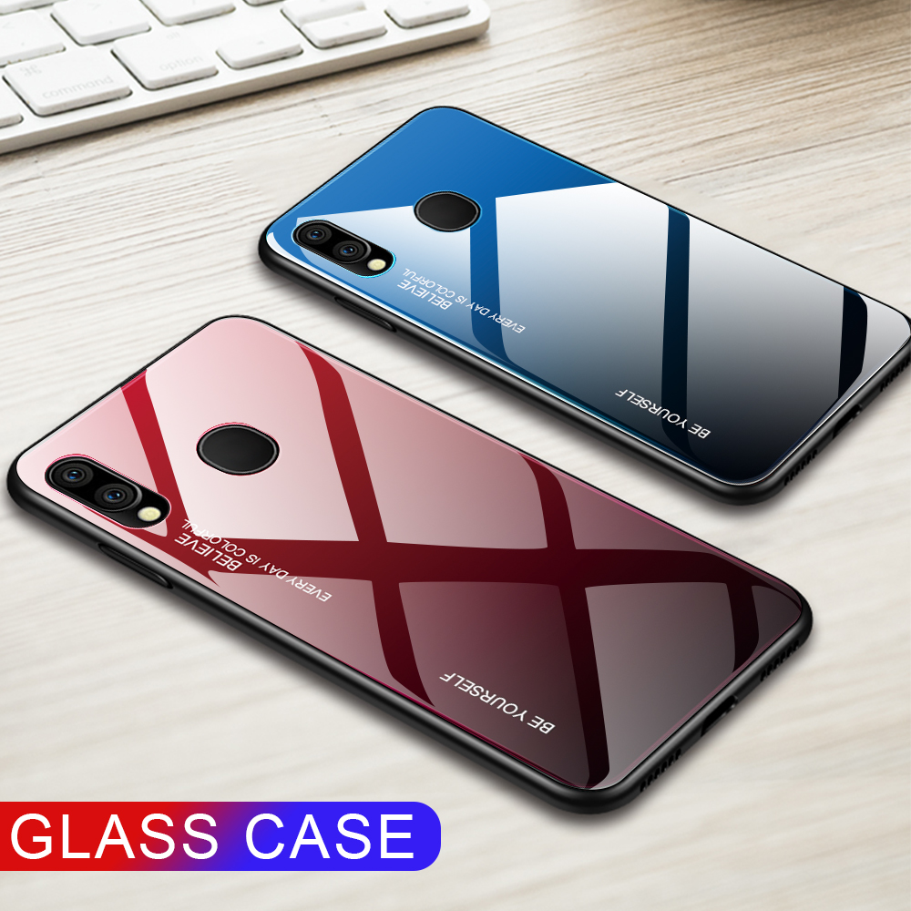 Kratzfestes Gehärtetes Glas TPU + PC Gradient Telefon Fall Für Samsung Galaxy M20 - Gold / Rosa