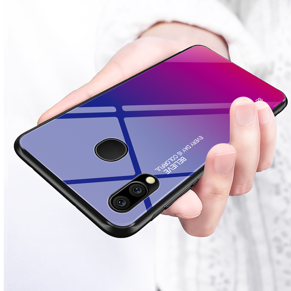 Kratzfestes Gehärtetes Glas TPU + PC Gradient Telefon Fall Für Samsung Galaxy M20 - Gold / Rosa