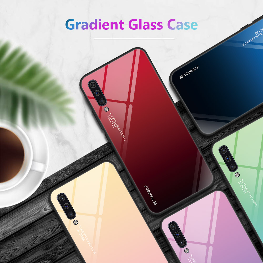 [colore Gradiente] Glass + TPU + Accessorio Per la Custodia Del Telefono PC Per Samsung Galaxy A50 / A50 / A30 - Rosso