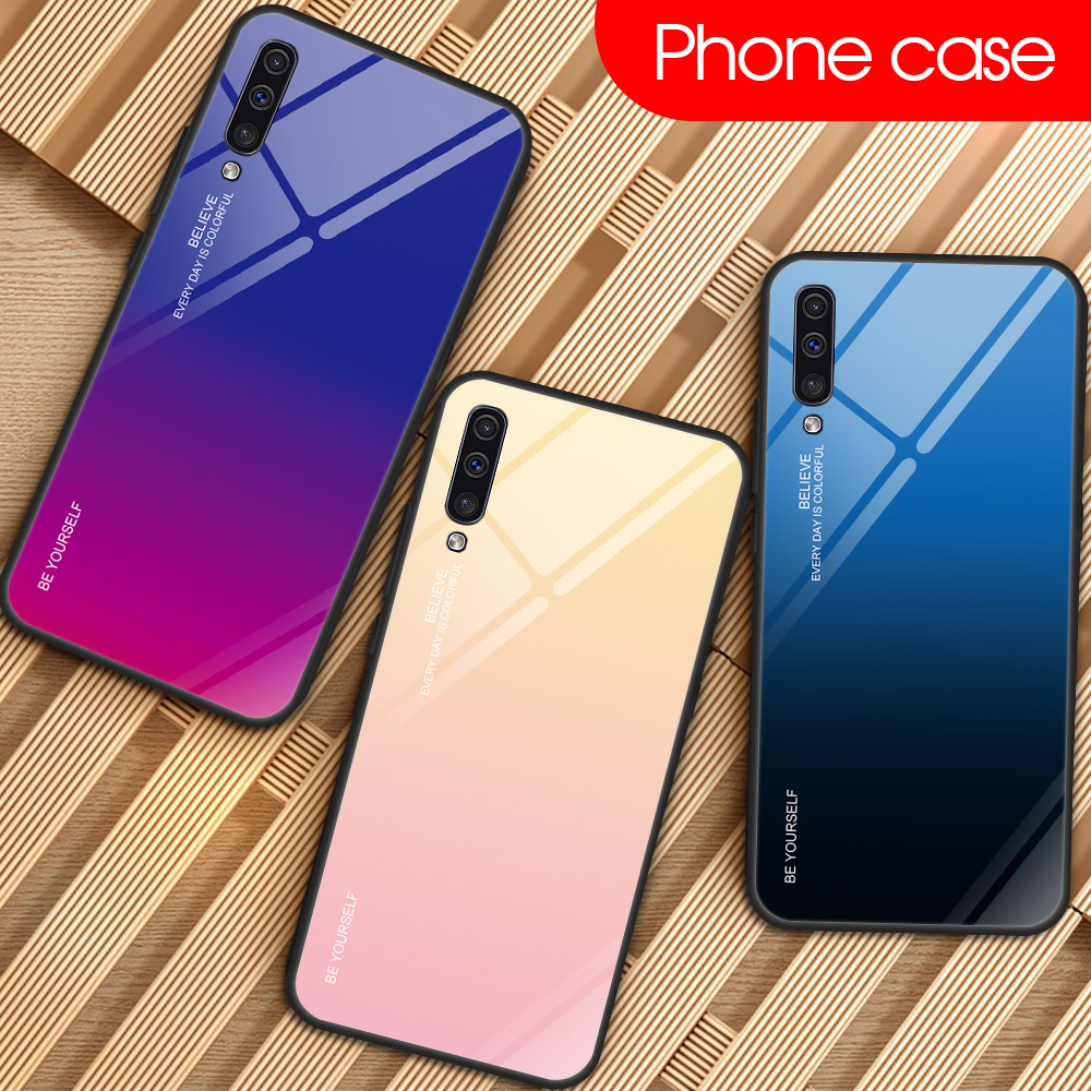 [couleur de Gradient] Verre + TPU + PC Accessoir de Cas Téléphone Pour Samsung Galaxy A50 / A50 / A30 - Cyan / Bleu