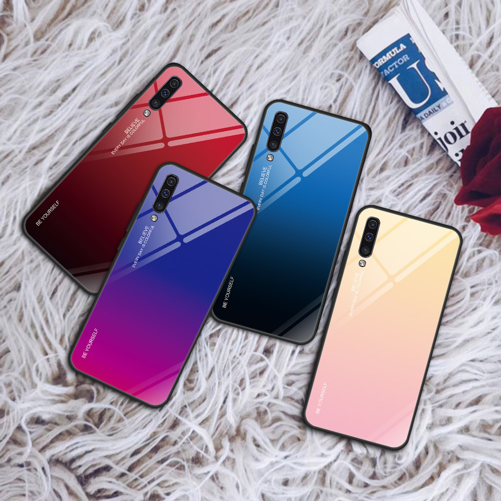 [couleur de Gradient] Verre + TPU + PC Accessoir de Cas Téléphone Pour Samsung Galaxy A50 / A50 / A30 - Rouge