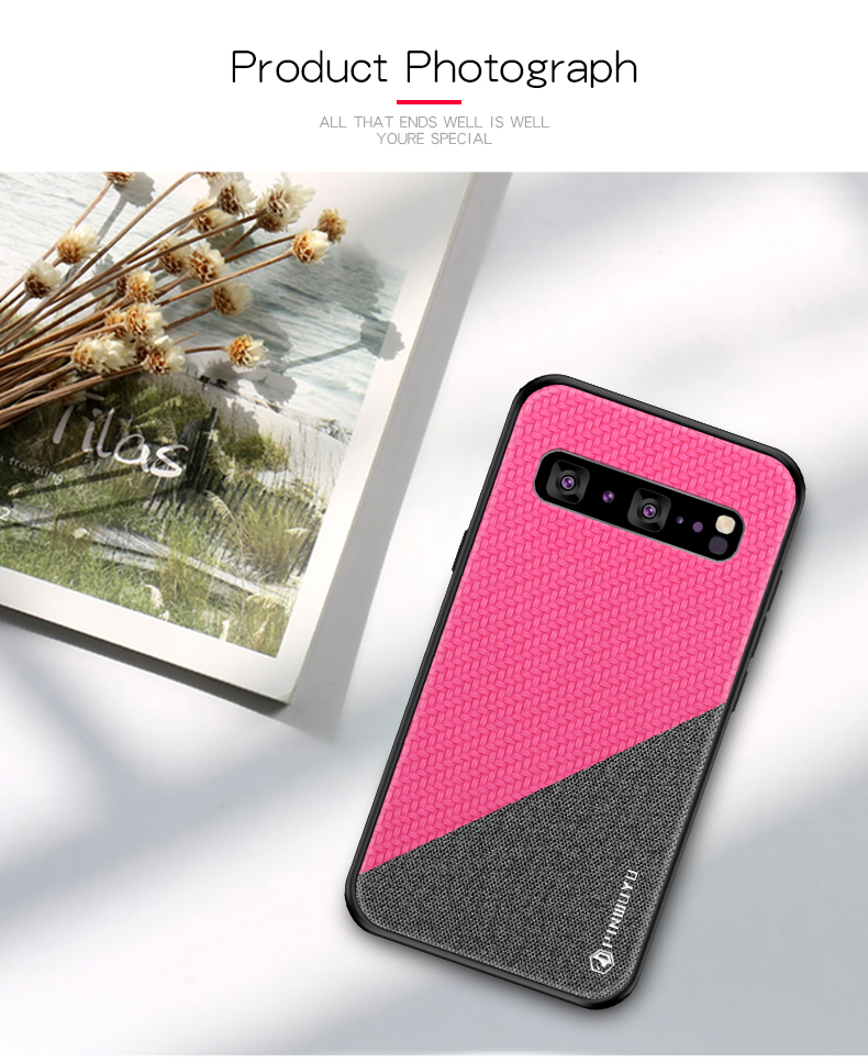 Pinwuyo Honor Series Cover TPU Rivestito in Pelle PU Per Samsung Galaxy S10 5G - Nero