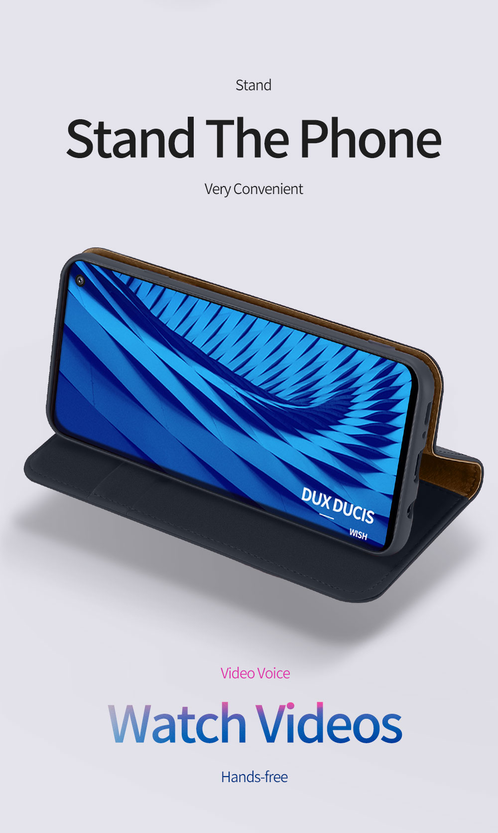 DUX DUCIS Wish Série Magnétique Portefeuille Portefeuille Géné Support en Cuir Authentique Couverture de Livre Pour Samsung Galaxy S10 - Bleu Foncé