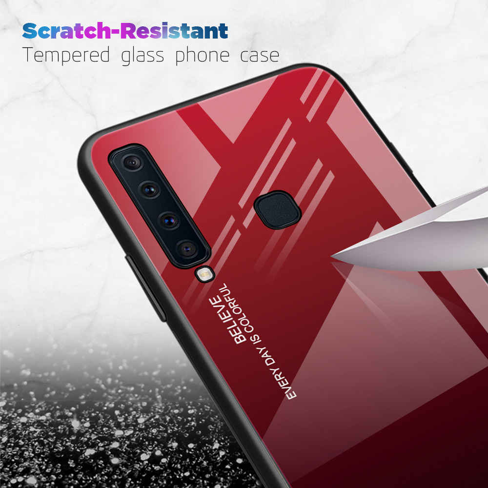 Gradientenfarbe Glas + PC + TPU Hybridabdeckung Für Samsung Galaxy A9 (2018)/A9 Star Pro/A9s - Rot