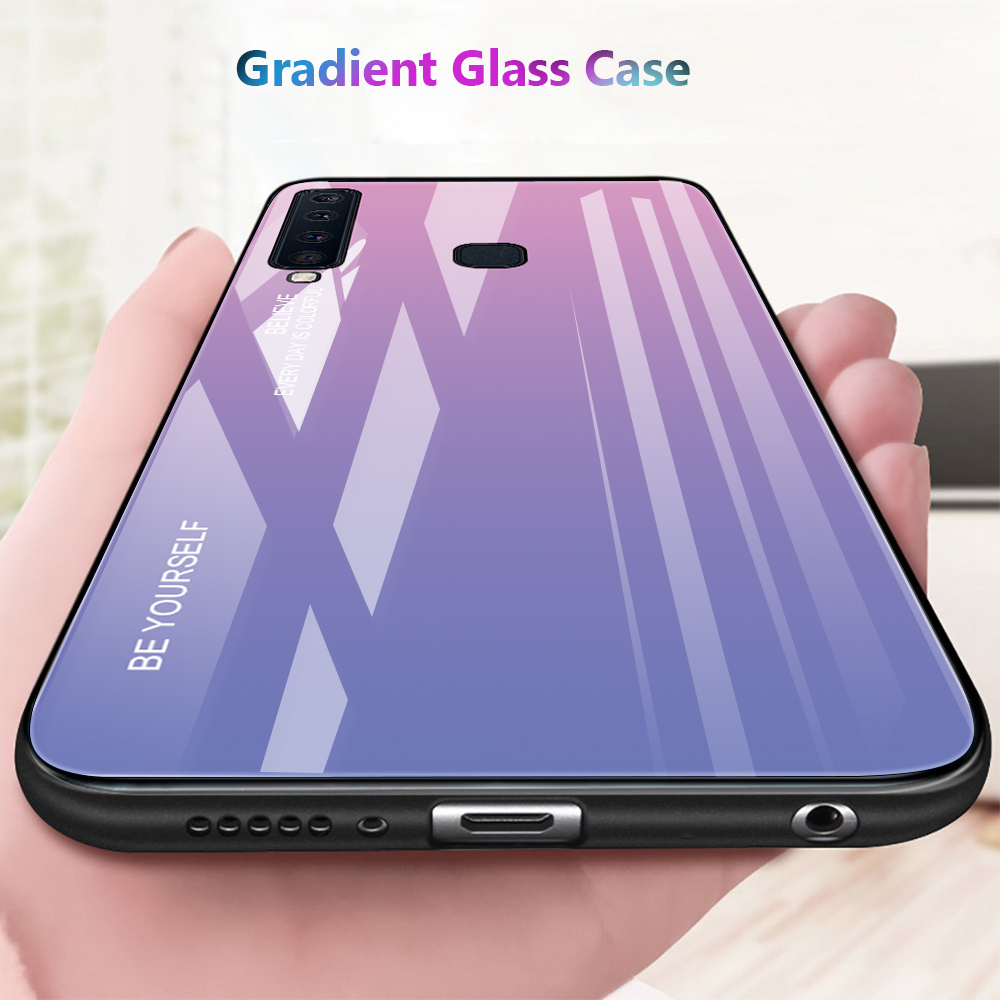 Gradientenfarbe Glas + PC + TPU Hybridabdeckung Für Samsung Galaxy A9 (2018)/A9 Star Pro/A9s - Rot