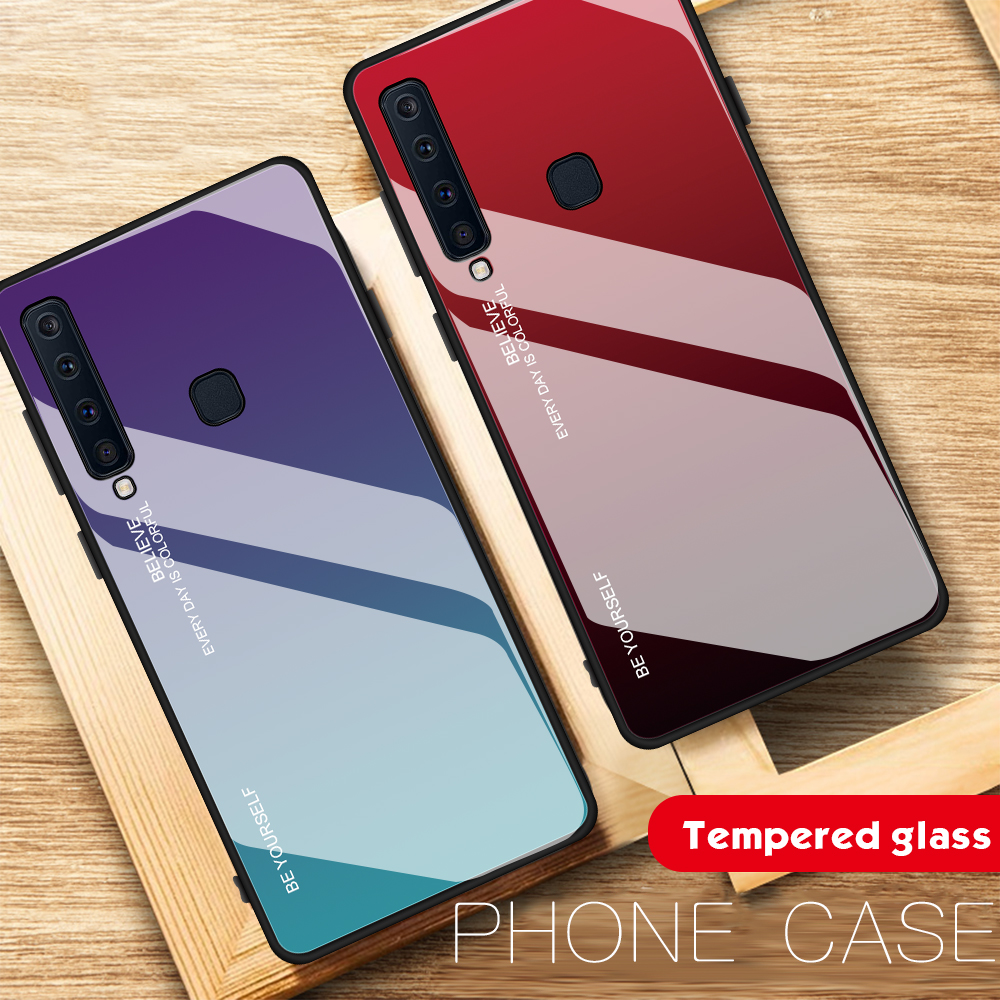 Gradientenfarbe Glas + PC + TPU Hybridabdeckung Für Samsung Galaxy A9 (2018)/A9 Star Pro/A9s - Rot