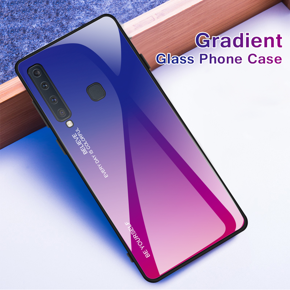 Gradientenfarbe Glas + PC + TPU Hybridabdeckung Für Samsung Galaxy A9 (2018)/A9 Star Pro/A9s - Rot