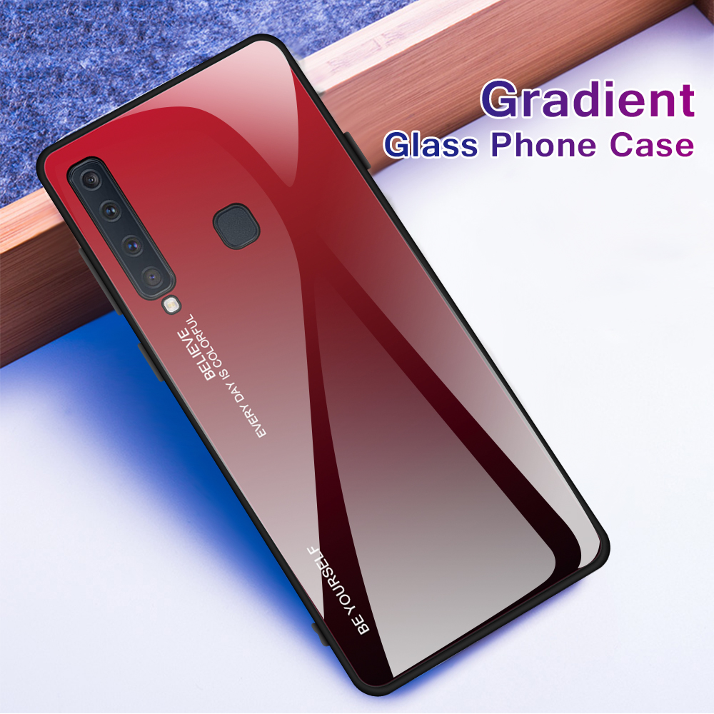 Gradientenfarbe Glas + PC + TPU Hybridabdeckung Für Samsung Galaxy A9 (2018)/A9 Star Pro/A9s - Rot