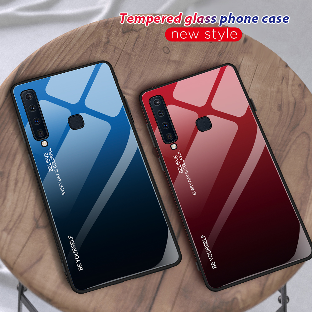 Gradientenfarbe Glas + PC + TPU Hybridabdeckung Für Samsung Galaxy A9 (2018)/A9 Star Pro/A9s - Rot