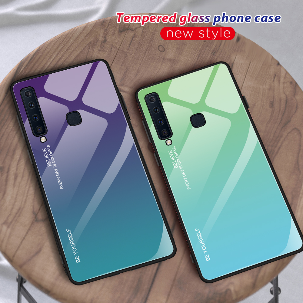 Gradientenfarbe Glas + PC + TPU Hybridabdeckung Für Samsung Galaxy A9 (2018)/A9 Star Pro/A9s - Rot