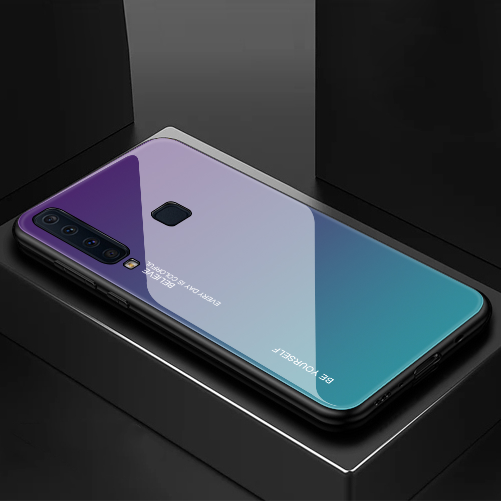 Gradientenfarbe Glas + PC + TPU Hybridabdeckung Für Samsung Galaxy A9 (2018)/A9 Star Pro/A9s - Rot