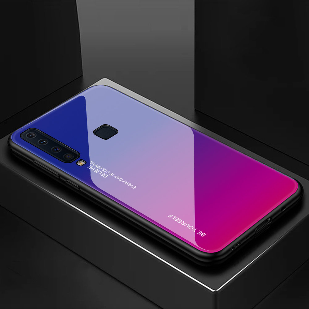 Gradientenfarbe Glas + PC + TPU Hybridabdeckung Für Samsung Galaxy A9 (2018)/A9 Star Pro/A9s - Rot