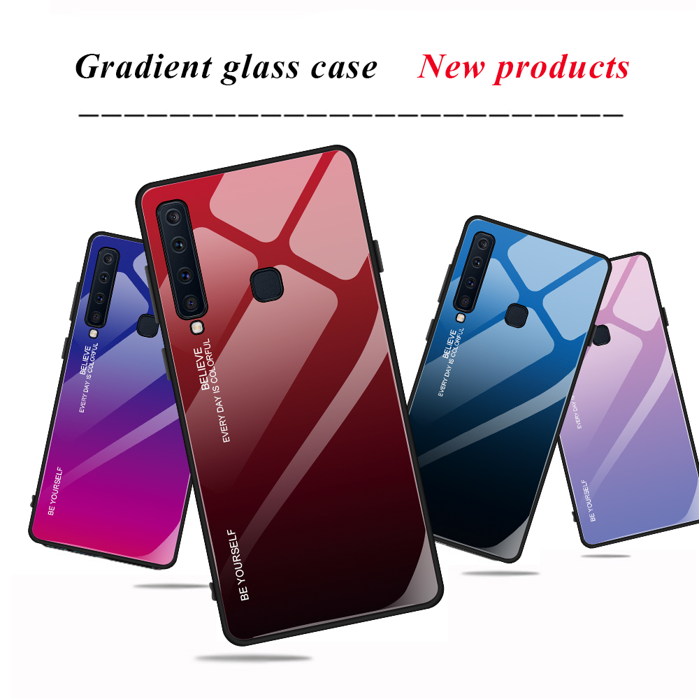 Gradientenfarbe Glas + PC + TPU Hybridabdeckung Für Samsung Galaxy A9 (2018)/A9 Star Pro/A9s - Rot