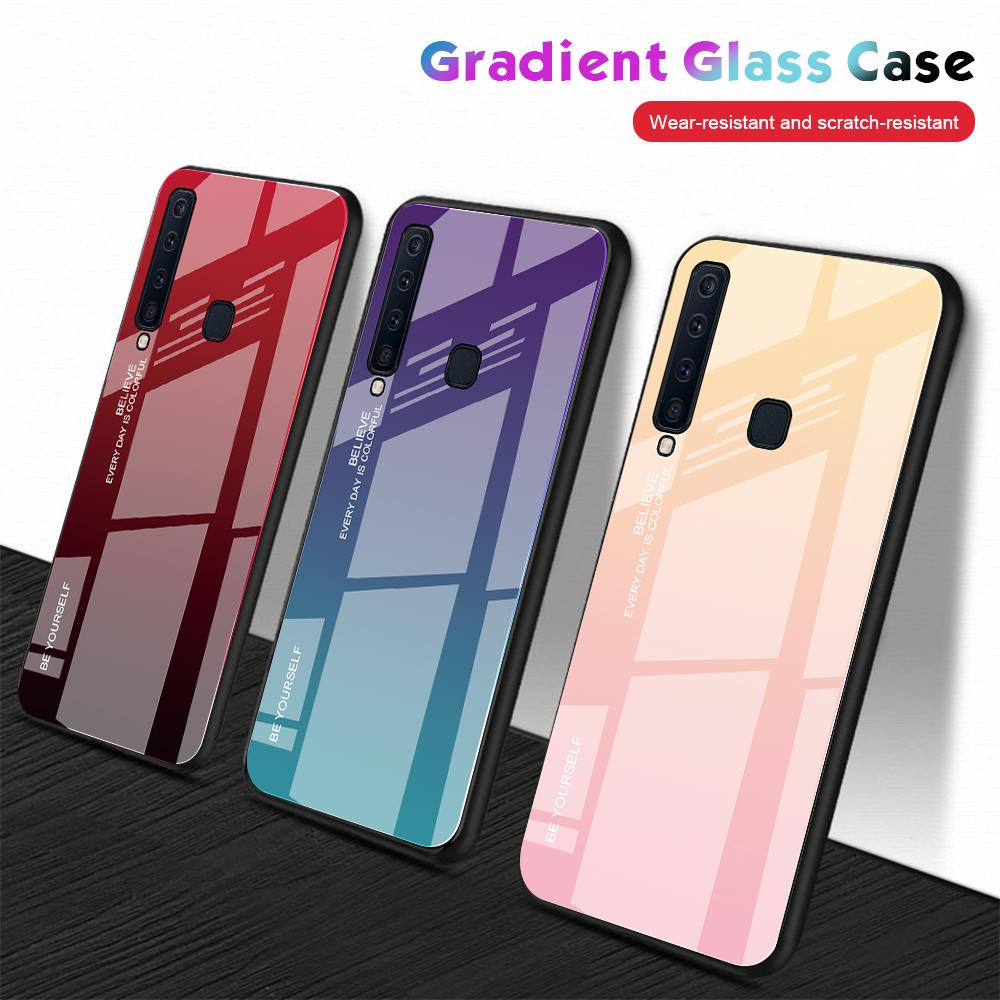 Gradientenfarbe Glas + PC + TPU Hybridabdeckung Für Samsung Galaxy A9 (2018)/A9 Star Pro/A9s - Rot