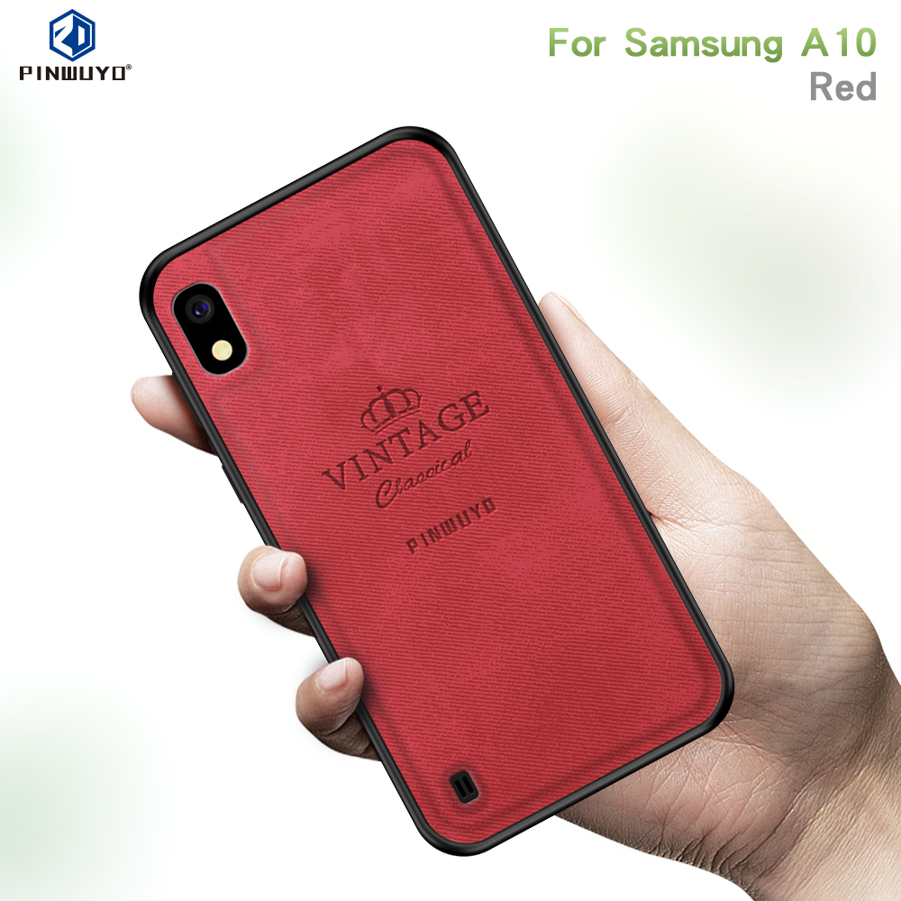 Pinwuyo Honorable Series pu Caso PC + TPU Com Revestimento de Couro PU Para Samsung Galaxy A10 - Vermelho