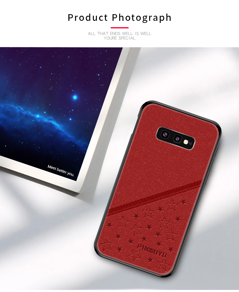 Pinwuyo Lucky Star -serie PU Leder Beschichtetes PC + TPU Hybrid -hülle Für Samsung Galaxy S10e - Rot