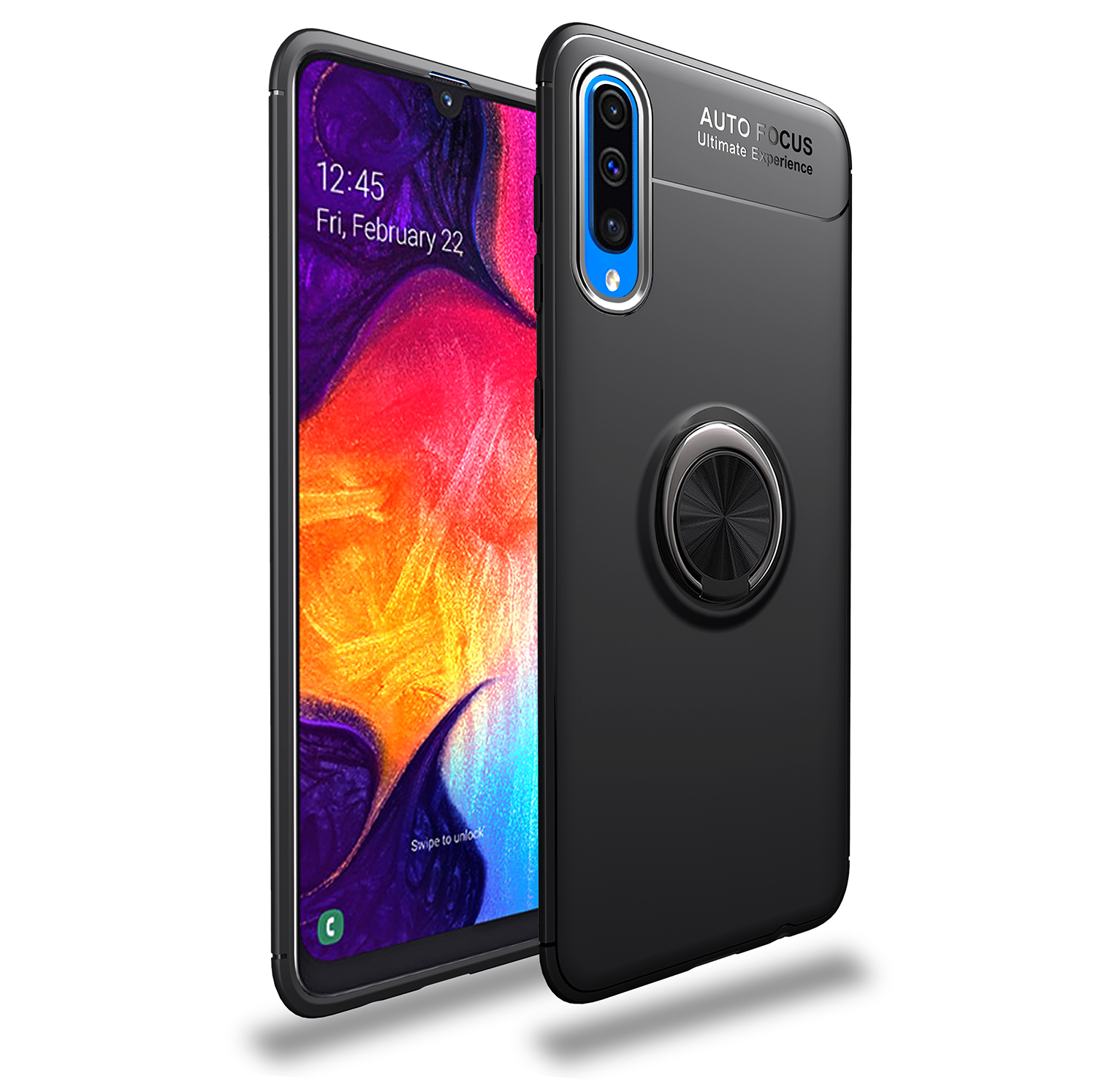 Lenuo Para Samsung Galaxy A70 Metal Anel Bracket TPU Capa Telefone Built-in Folha De Metal Magnético - Tudo Negro