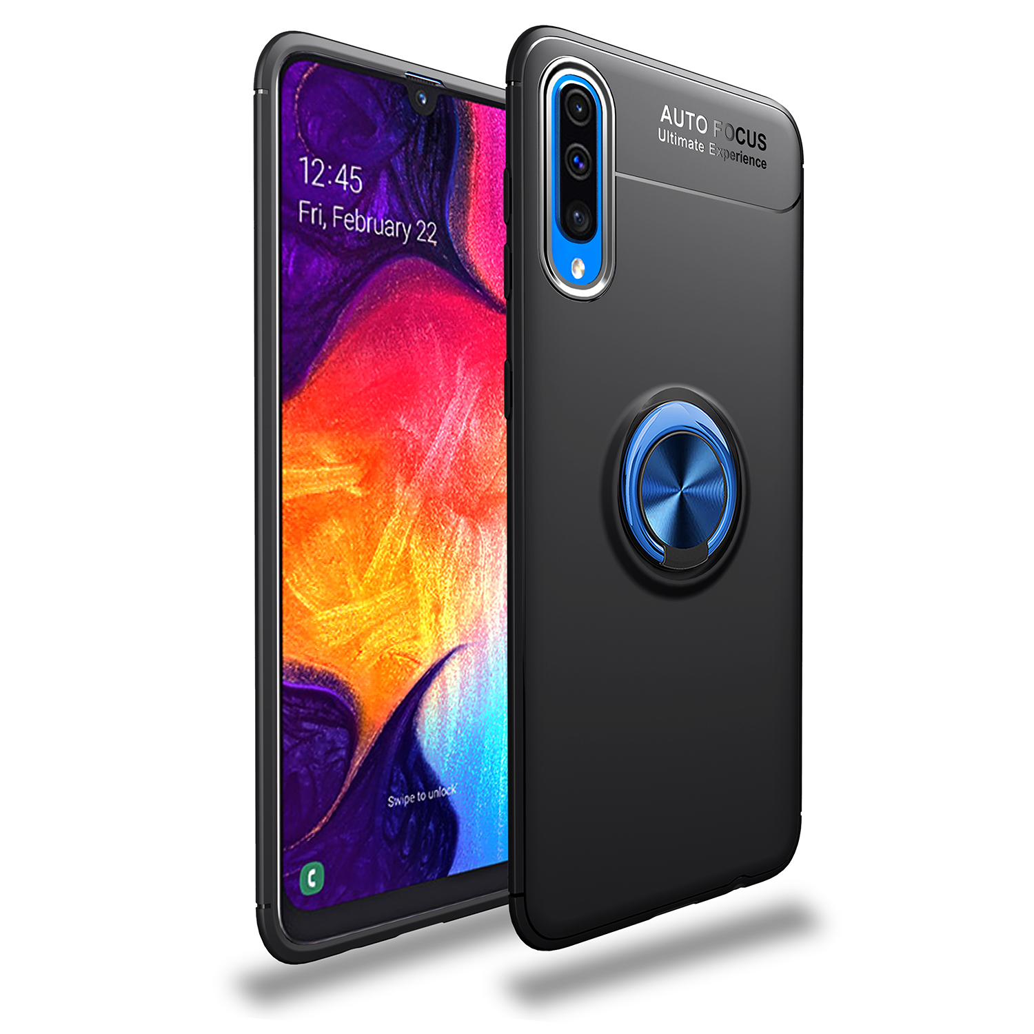 Lenuo Para Samsung Galaxy A70 Metal Anel Bracket TPU Capa Telefone Built-in Folha De Metal Magnético - Tudo Negro