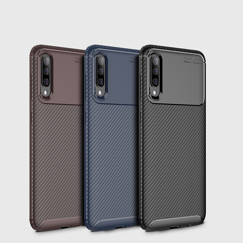 Guscio di Copertura TPU Resistente Alla Goccia in Fibra di Carbonio Per Samsung Galaxy A70 - Blu