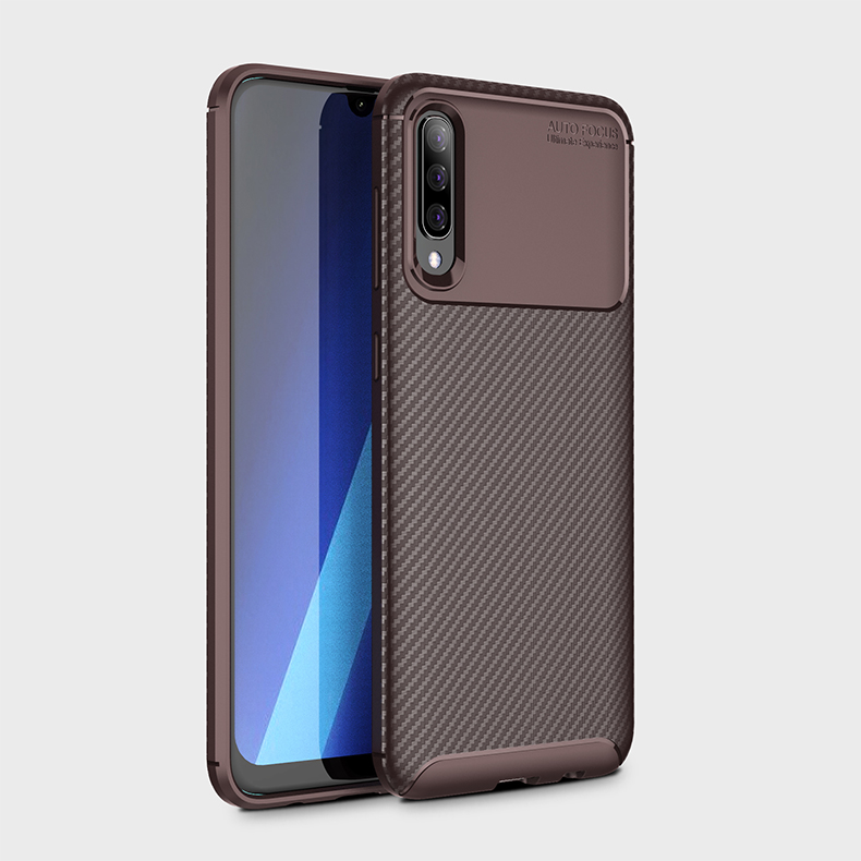 Coque de Couverture TPU Texture en Fibre de Carbone Pour Samsung Galaxy A70 - Bleu