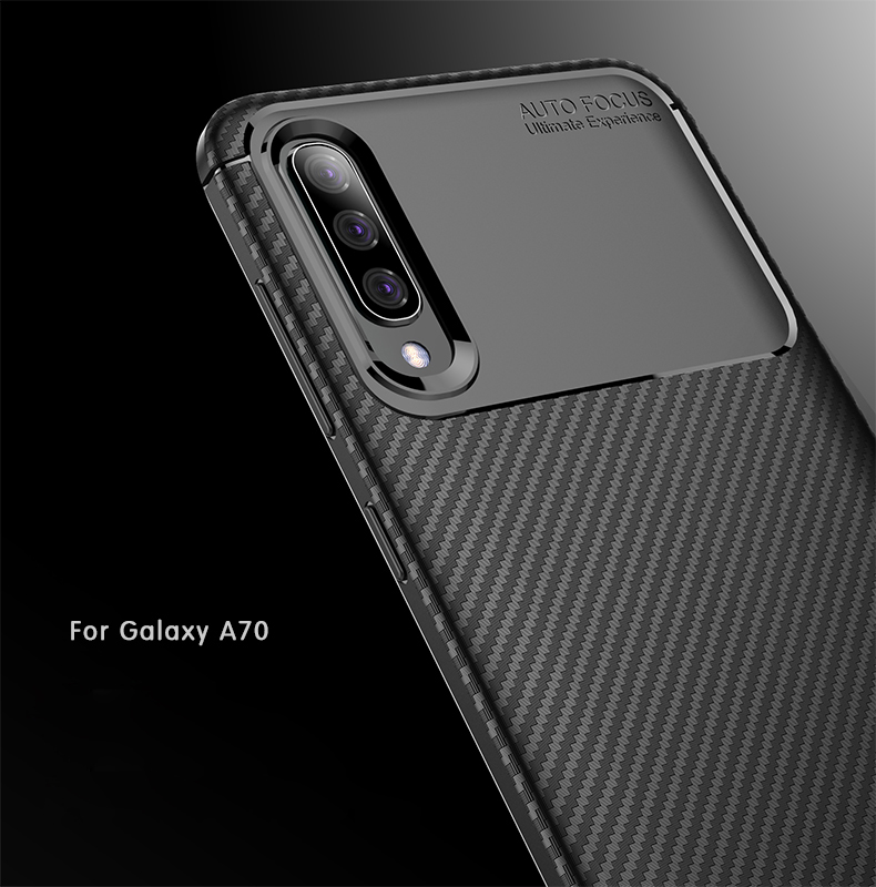 Guscio di Copertura TPU Resistente Alla Goccia in Fibra di Carbonio Per Samsung Galaxy A70 - Blu