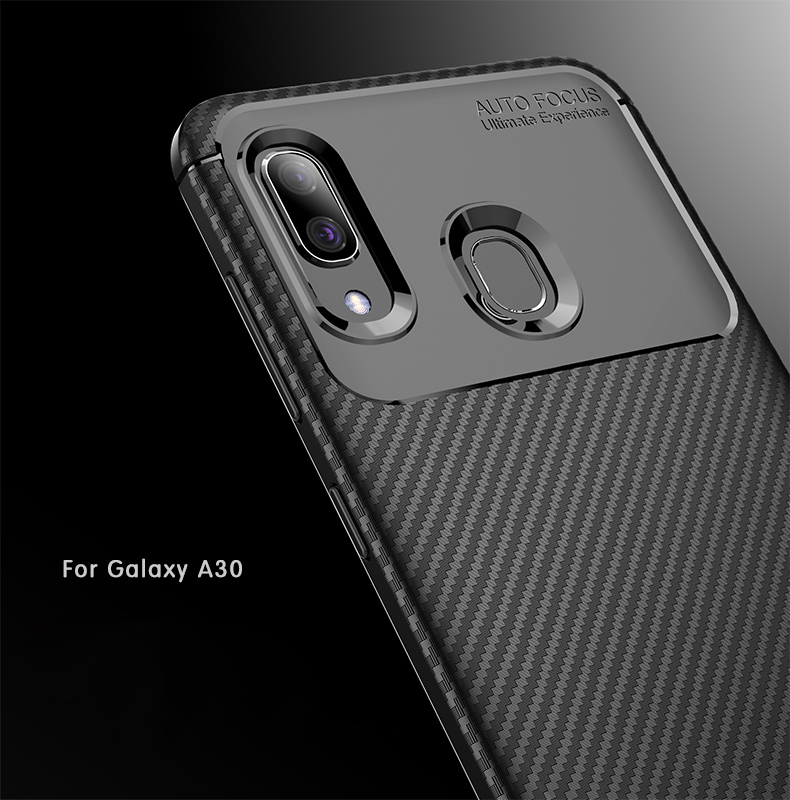 Case TPU de Fibra de Carbono Resistente a Gotas Para Samsung Galaxy A30/A20 - Negro