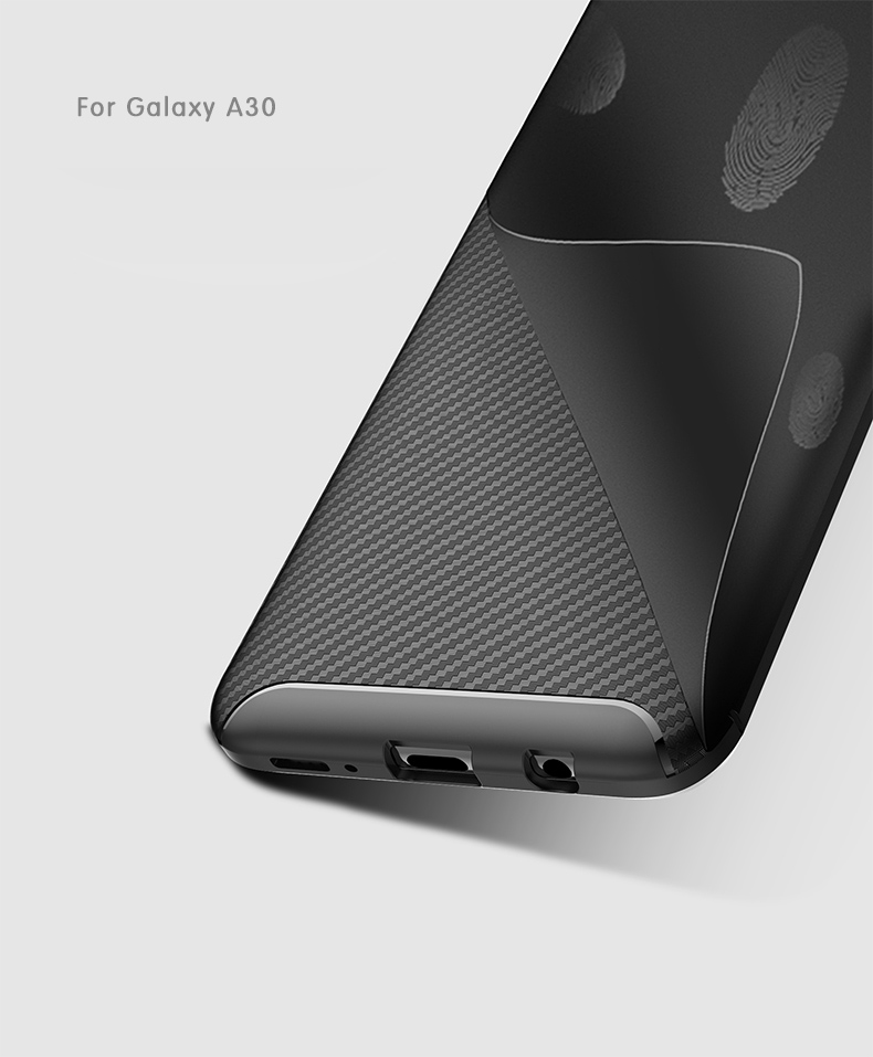 Case TPU de Fibra de Carbono Resistente a Gotas Para Samsung Galaxy A30/A20 - Negro