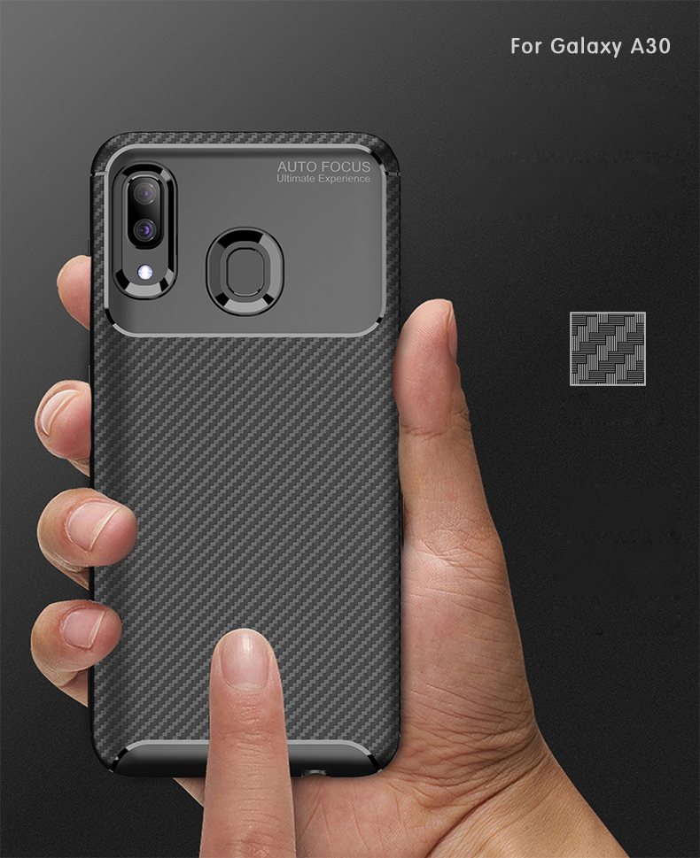 Case TPU de Fibra de Carbono Resistente a Gotas Para Samsung Galaxy A30/A20 - Negro