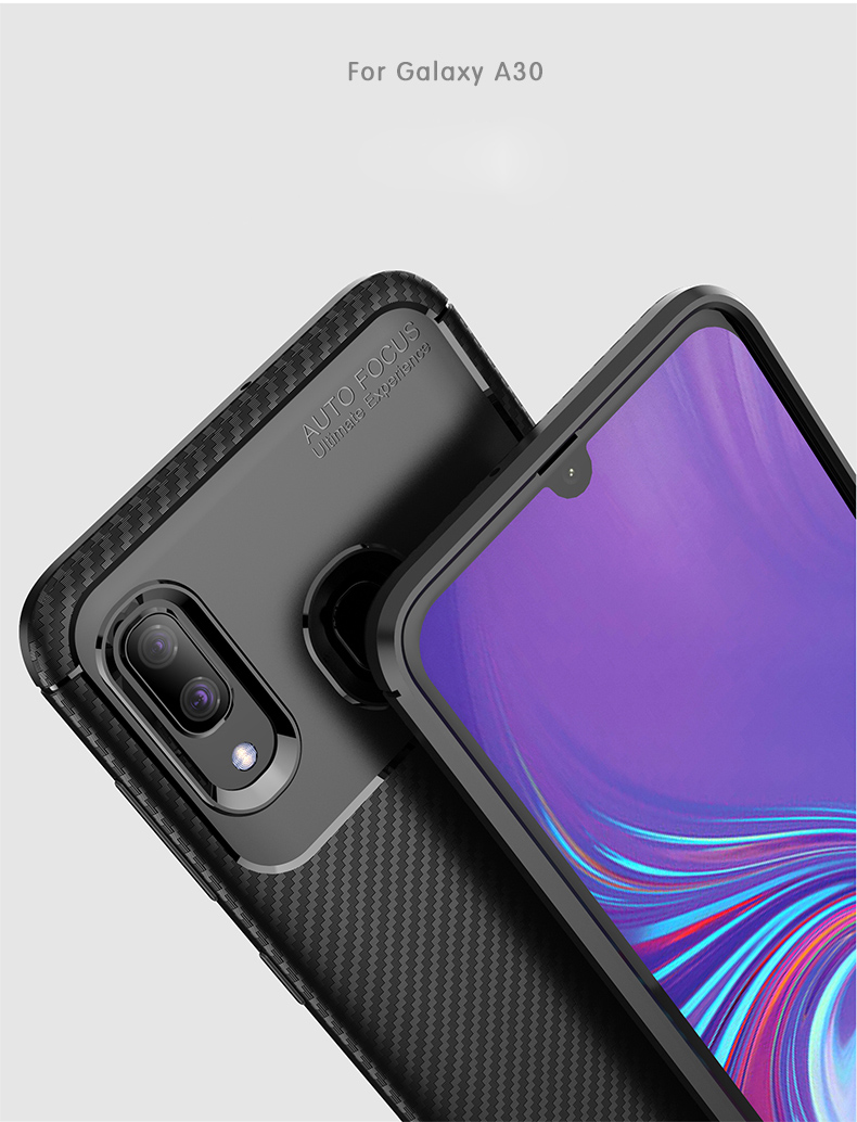 Case TPU de Fibra de Carbono Resistente a Gotas Para Samsung Galaxy A30/A20 - Negro