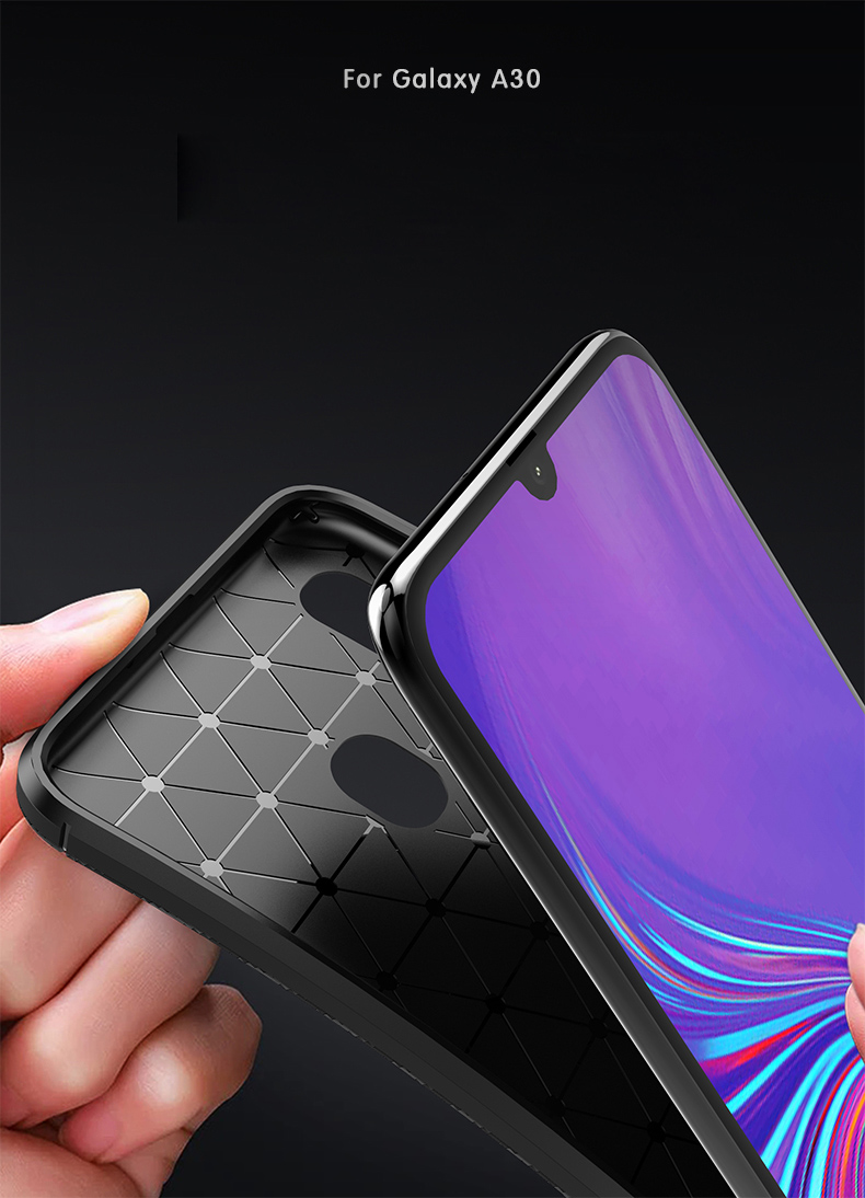 Tropfenresistente Kohlefaser -tpu -hülle Für Samsung Galaxy A30/A20 - Schwarz