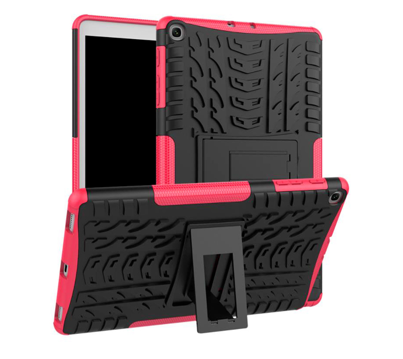 Padrão de Pneu Anti-arranhão Hybrid PC + TPU Kickstand Tablet Caso de Proteção de Tampa Para Samsung Galaxy Tab A 10.1 (2019) T510 - Rosa