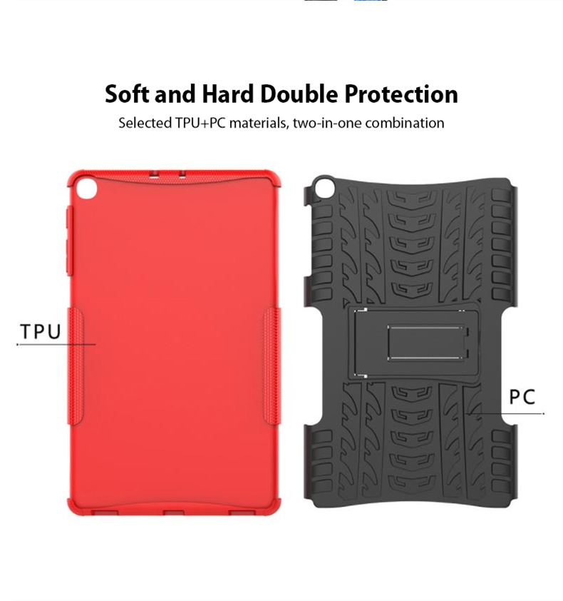 Padrão de Pneu Anti-arranhão Hybrid PC + TPU Kickstand Tablet Caso de Proteção de Tampa Para Samsung Galaxy Tab A 10.1 (2019) T510 - Azul Escuro