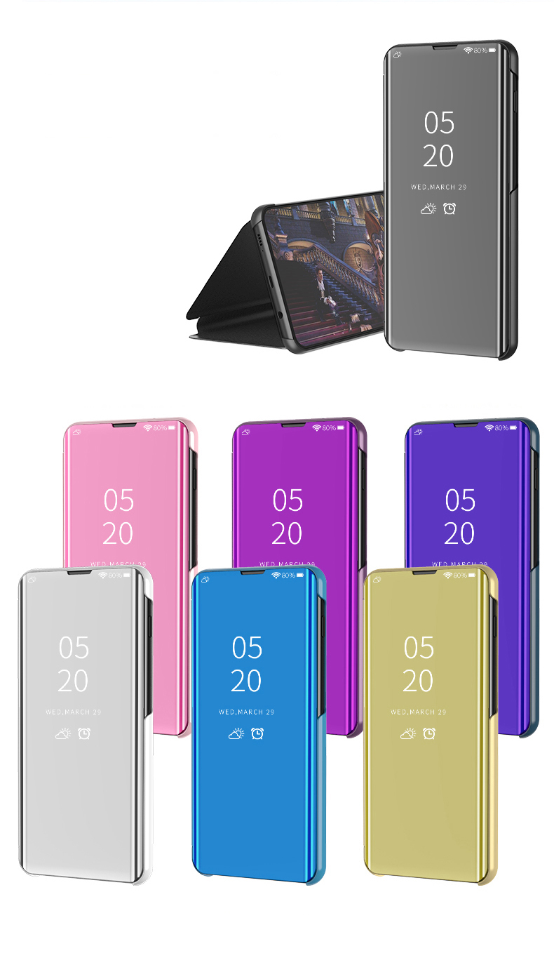 View Fenêtre Plaquée Miroir de Surface Case de Support en Cuir Pour Samsung Galaxy A90 / A80 - Violet Foncé