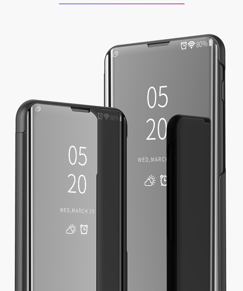 Vista Ventana de Espejo Chapado en la Superficie de la Superficie de Cuero Para Samsung Galaxy A90 / A80 - Morado Oscuro