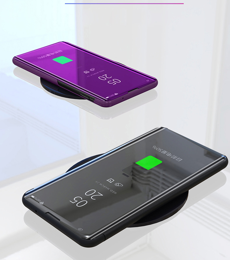 Visualizza la Finestra Serratura a Specchio Placcato Custodia in Pelle Per Samsung Galaxy A90 / A80 - Viola Scuro