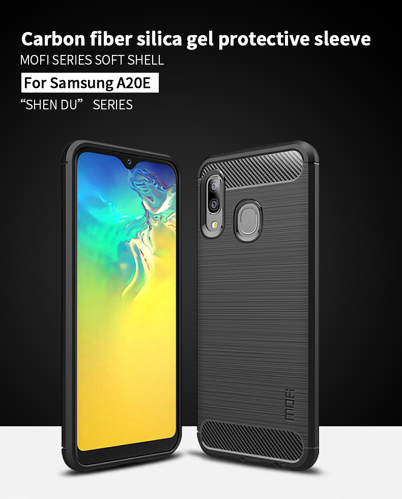 MOFI Fibra de Carbono Escovou TPU Protection Case Para Samsung Galaxy A20e - Cinza