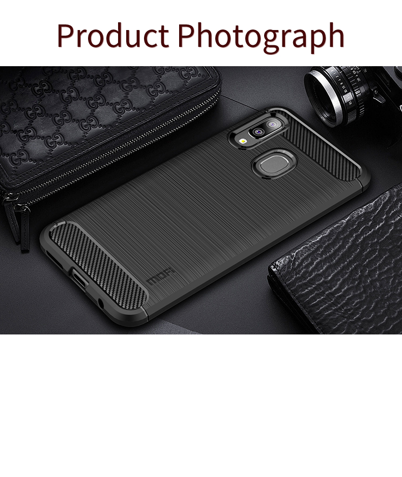 Mofi Carbon Fiber Cepillado TPU Case de Teléfono Protector Para Samsung Galaxy A20e - Gris