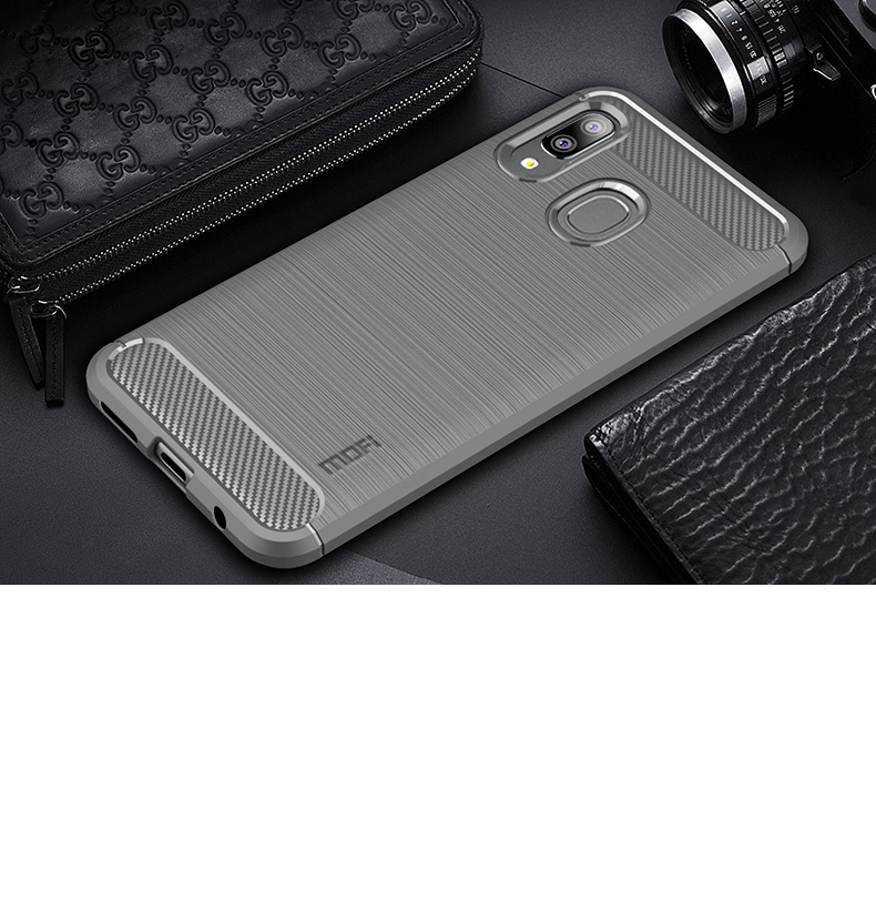 MOFI Carbon Fibre Brossed TPU Protective Phone Case Pour Samsung Galaxy A20e - Gris