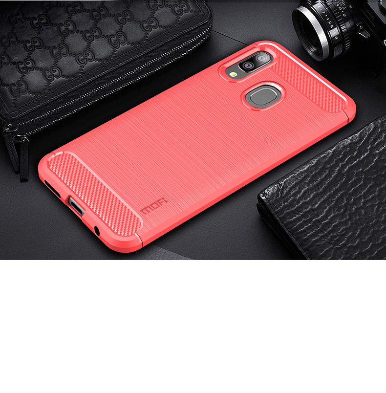 MOFI Fibra de Carbono Escovou TPU Protection Case Para Samsung Galaxy A20e - Cinza