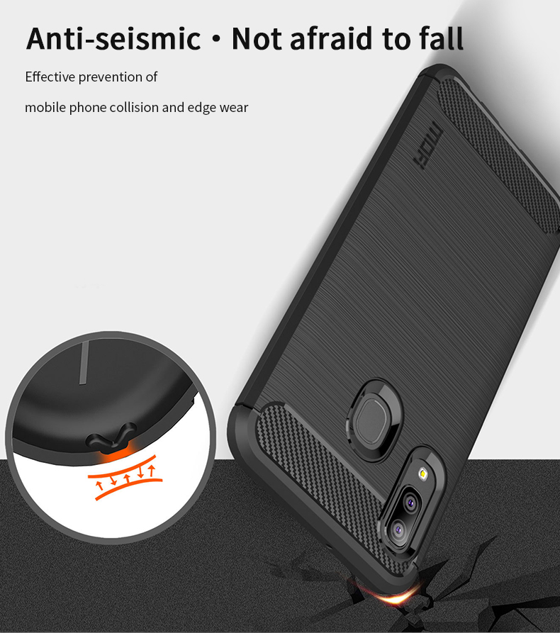 MOFI Fibra de Carbono Escovou TPU Protection Case Para Samsung Galaxy A20e - Cinza