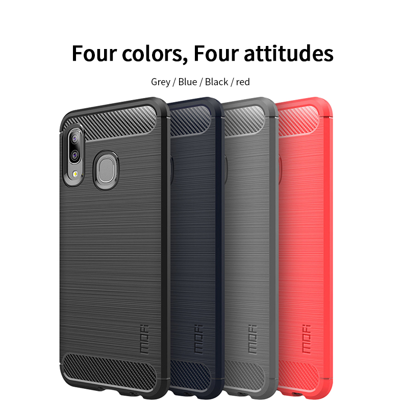 MOFI Fibra de Carbono Escovou TPU Protection Case Para Samsung Galaxy A20e - Cinza