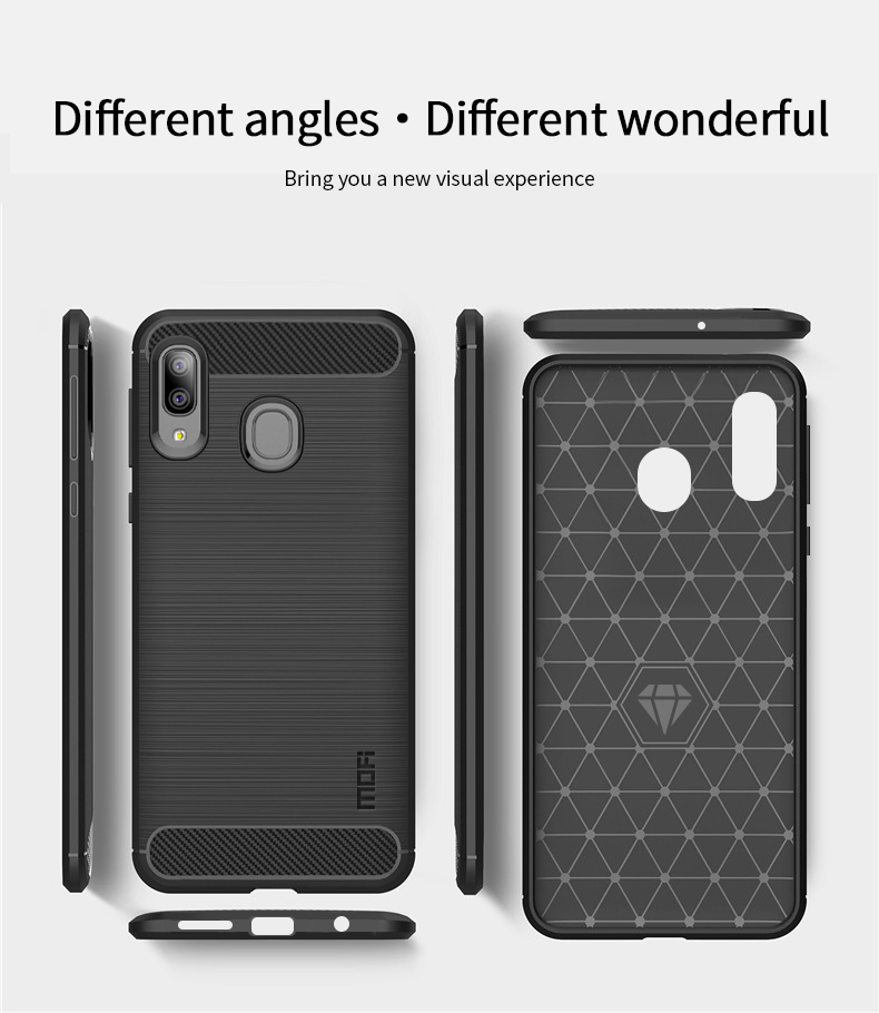 Mofi Carbon Fiber Cepillado TPU Case de Teléfono Protector Para Samsung Galaxy A20e - Gris