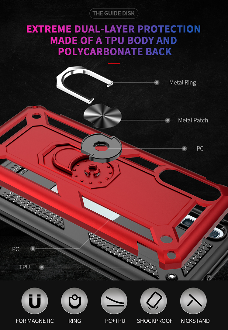 PC Híbrido PC TPU Kickstand Armour Phone Casing Para Samsung Galaxy A50 / A50s / A30s - Vermelho