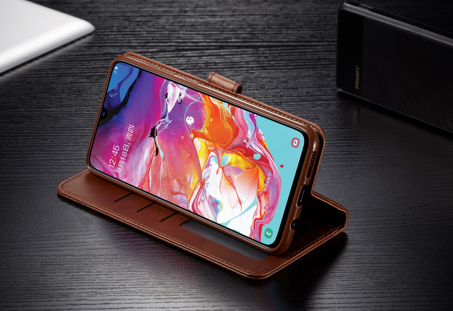 Lc. Imaeke Leder Brieftasche Für Samsung Galaxy A70 - Grau