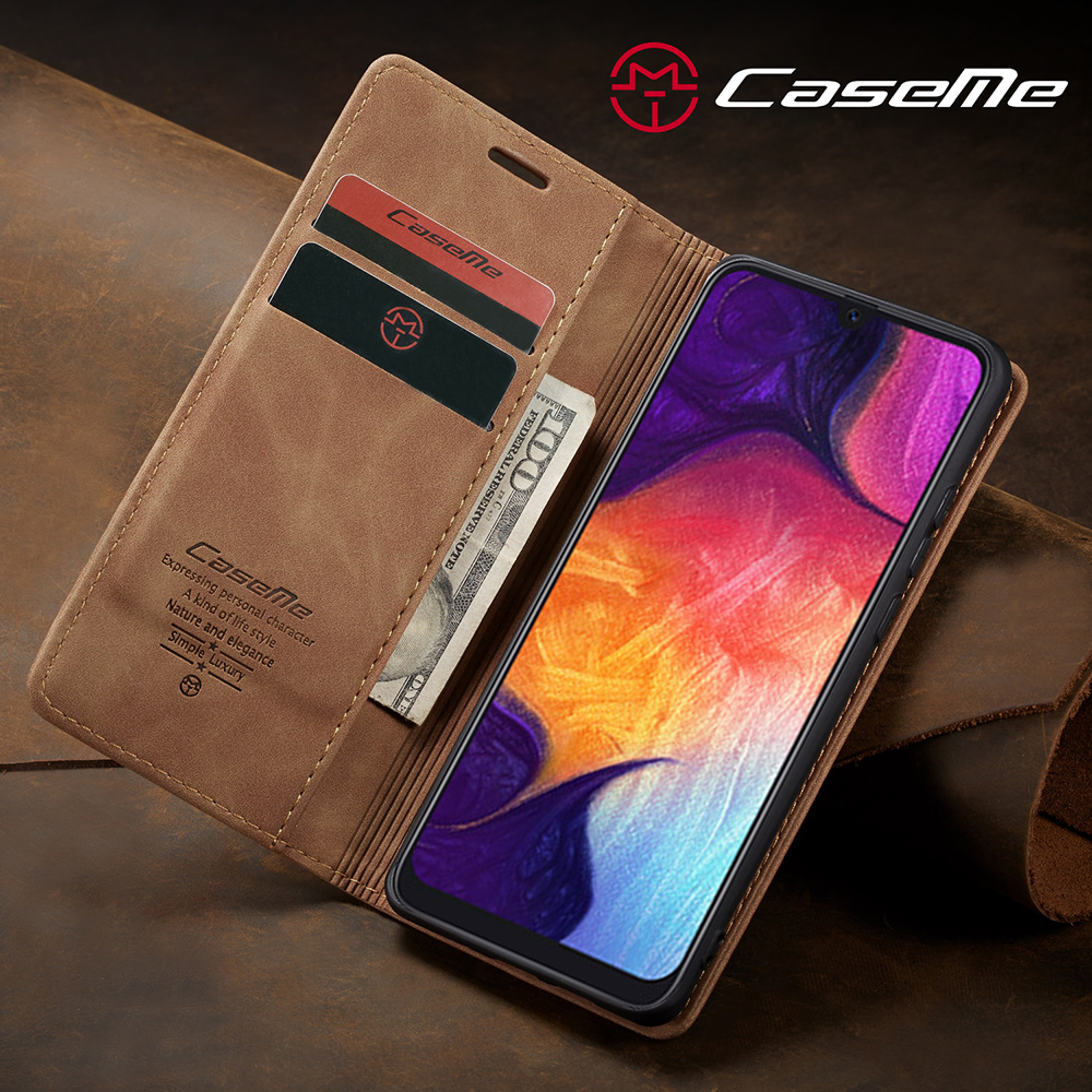 Caseme 013-Serie Auto-absorbierte Lederwallet-Hülle Für Samsung Galaxy A50 - Schwarz