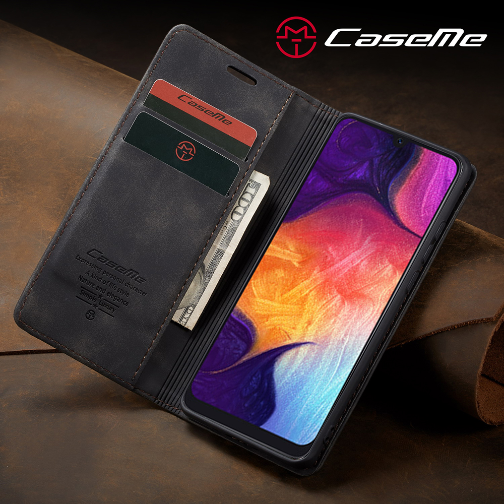 Caseme 013 Série Auto-absorbed le Cuir Portefeuille Pour Samsung Galaxy A50 - Brun